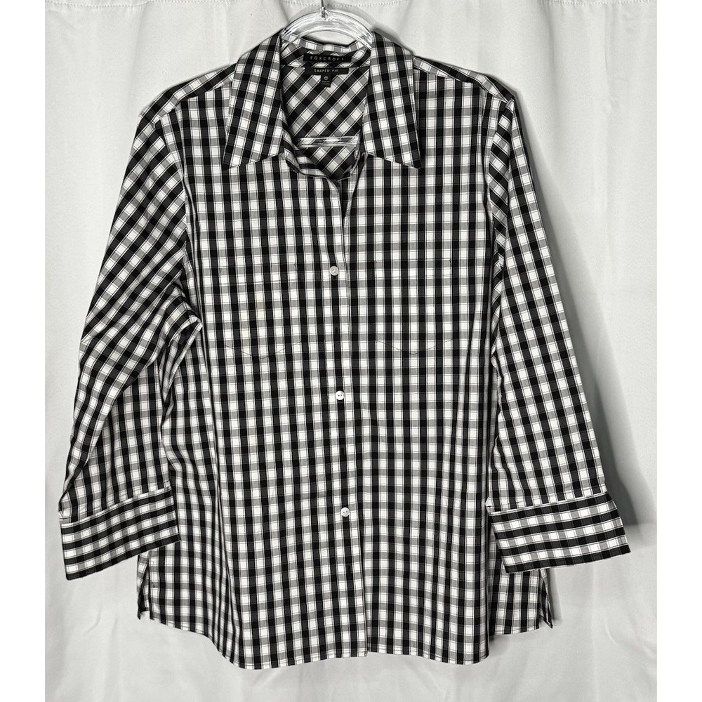 Foxcroft Black and White Gingham Button-Down Shirt